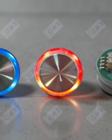 Кнопка с гайкой КЛ-220-005 RL с  сине/красной подсветкой (ореол), плата  249, OTIS