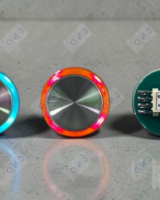 Кнопка КЛ-12В-058 RL с сине/красной  подсветкой (ореол), плата 249V3, 12В