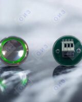 Кнопка с гайкой КЛ-УЛ-074 VRRL с  зеленой подсветкой (ореол внутр), плата  185V1, УЛ