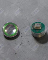 Кнопка с гайкой КЛ-220-098 VRRL полир.  с зеленой подсветкой (ореол внутр),  плата 249, OTIS